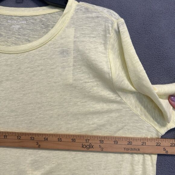 NWT Eileen Fisher 100% Organic Linen Jersey Crew Neck T Shirt Citrus Yellow M - Picture 10 of 10